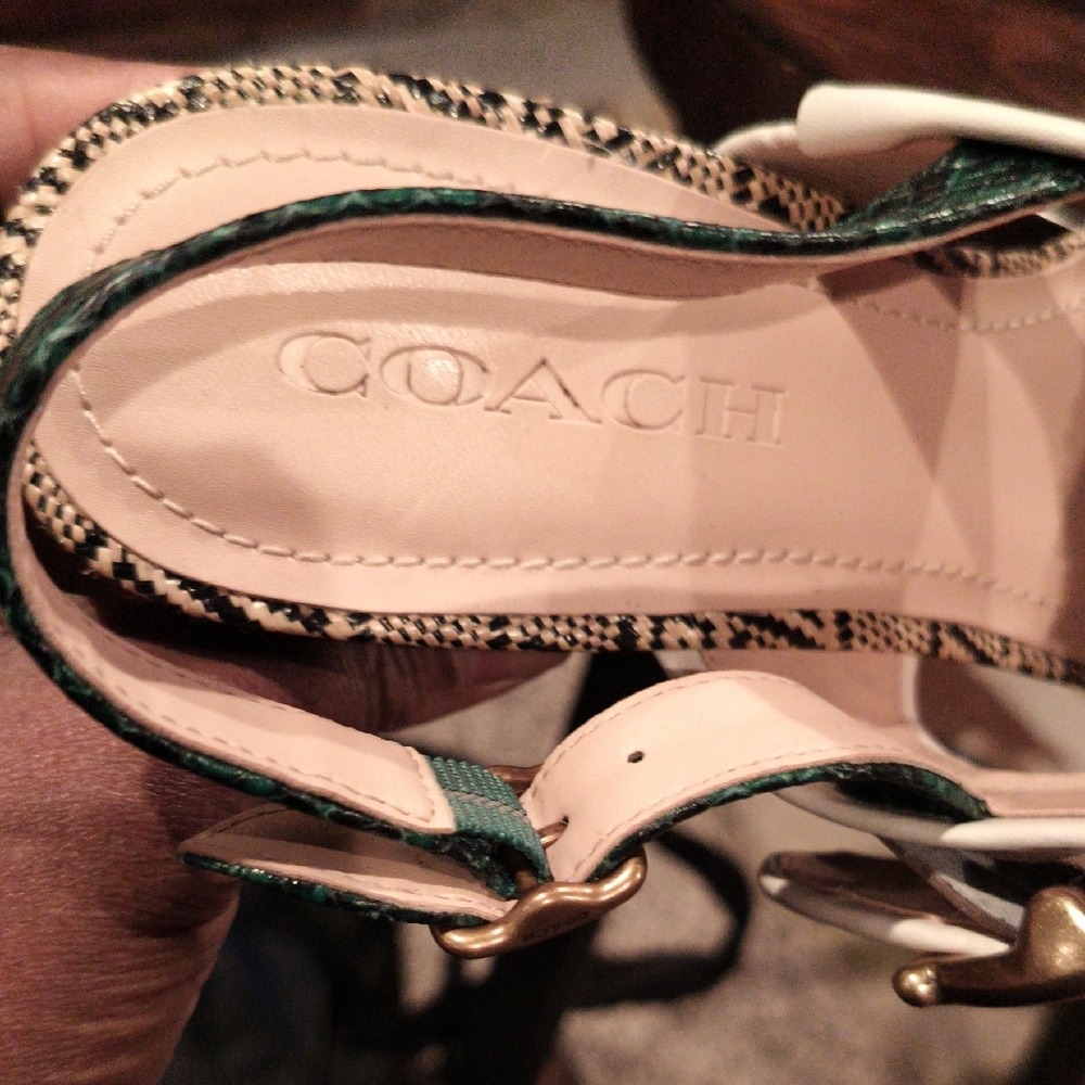 FINAL PRICE Coach Women's Green Tan and White Sandals w Chunky Heels 8.5 - Picture 2 of 13